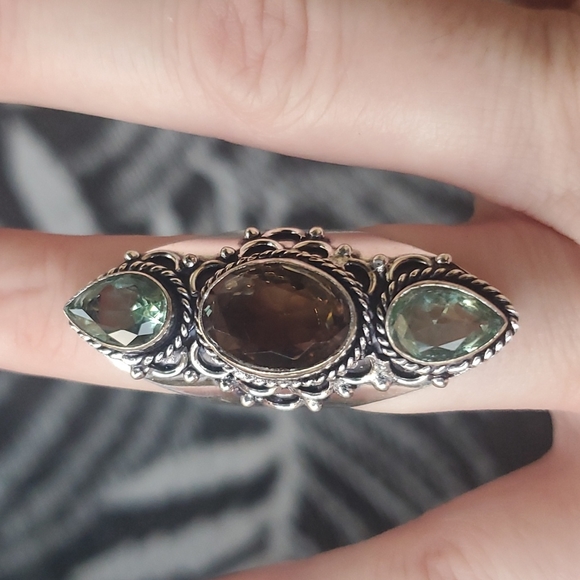 New Smoky Topaz & Tsavorite 925 Silver Statement Ring. - Picture 7 of 16
